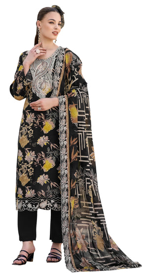 DRAVINAM Trends Pure Viscose Rayon Digital Printed Fancy Embroidered Organza Lace Suit Dress Material with Unstitched Bottoms and Cotton Cutwork Embroidered Dupatta