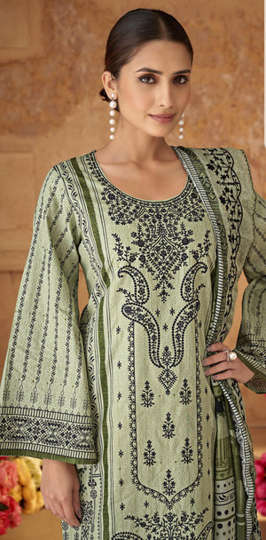 DRAVINAM Trends Unstitched Cotton Suit Dress Material Set: Pakistani Print Top Fabric with Embroidery | Customizable Solid Bottoms | Cotton Fancy Dupatta