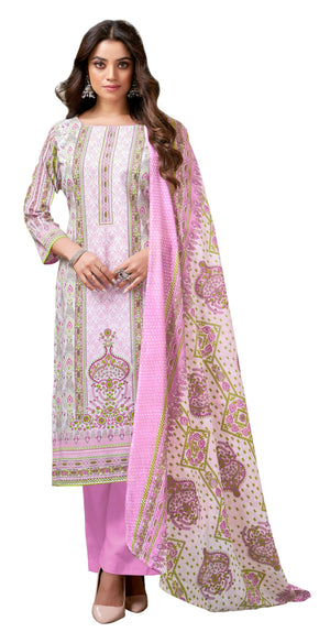 DRAVINAM Trends Pure Cotton Printed Dress Material Salwar Siroski Work Suit with Unstitched Bottoms and Cotton Dupatta