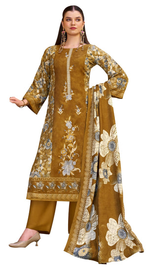 DRAVINAM Trends Women's Winter wear unstitched Printed Woollen Pashmina Embroidery Work Unstitched Salwar Suit Dress Material with Pashmina Printed Shawl Dupatta