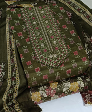DRAVINAM Trends Women's Printed Embroidered and Hand Work Premium Cotton Jaipuri Unstitched Salwar Suit Dress Material with Mulmul Cotton Dupatta