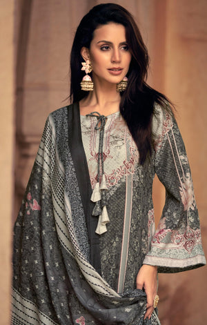 DRAVINAM Trends Women's Unstitched Pakistani Digital Print Daman Embroidered Pure Viscose Woollen Pashmina Salwar Suit Dress Material with Pashmina Digital Printed Shawl Dupatta (Free Size)