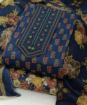 DRAVINAM Trends Women's Printed Embroidered and Hand Work Premium Cotton Jaipuri Unstitched Salwar Suit Dress Material with Mulmul Cotton Dupatta