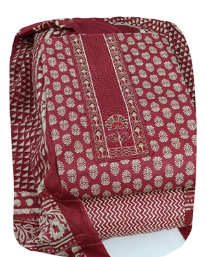DRAVINAM Trends Women's Printed Embroidered and Hand Work Premium Cotton Jaipuri Unstitched Salwar Suit Dress Material with Mulmul Cotton Dupatta