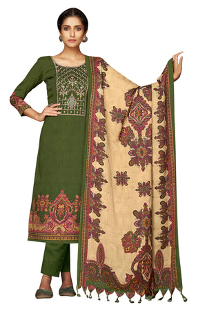DRAVINAM Trends Women's Premium Pashmina Spun Embroidered Unstitched Salwar Suit Winter Dress Material with Pashmina Spun Shawl