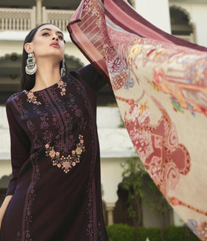 DRAVINAM Trends Women's Unstitched Jam Cotton Embroidered Suit Material - Jam Cotton Heavy Embroidered Cutwork Shirt II Rayon Bottoms II Cotton Printed Dupatta
