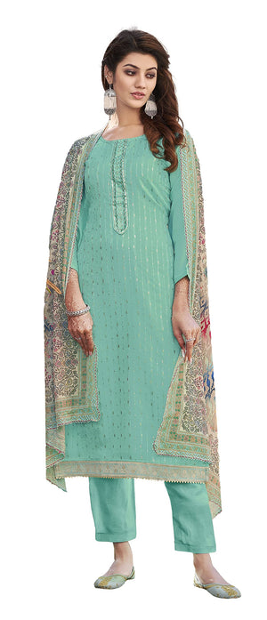 DRAVINAM Trends Women's Pure Viscose Upada Silk Sequence work Unstitched Salwar Suit Material with Pure Muslin Digital Print Sequence Dupatta (Free size_Pink)