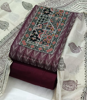 DRAVINAM Trends Women's Cambric Cotton Dress Material | Unstitch Kalamkari Printed Suit Set with Cotton Dupatta