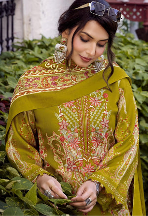 DRAVINAM Trends Women's winter wear unstitched embroidered Woollen Pashmina Suit Dress Material with Pashmina Printed Shawl Dupatta