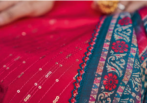 DRAVINAM Trends Women's Pure Viscose Upada Silk Sequence work Unstitched Salwar Suit Material with Pure Muslin Digital Print Sequence Dupatta (Free size_Red)