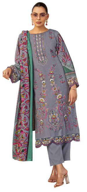 DRAVINAM Trends Women's Unstitched Cotton Suit Dress Material - Pure Cambric Cotton Pakistani Print Embroidered Kameez II Pure Cotton Bottoms II Pure Cotton Dupatta