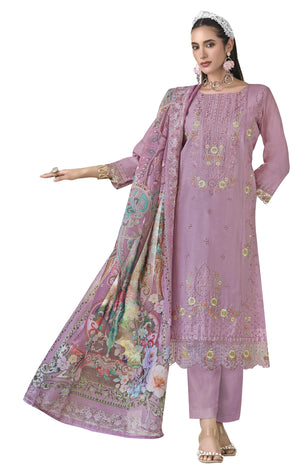 DRAVINAM Trends Women's Unstitched Lawn Cotton Karachi Embroidered Suit Material - Lawn Cotton Heavy Karachi Embroidered Shirt with Heavy Daman Work II Cotton Bottoms II Cotton Digital Printed Dupatta