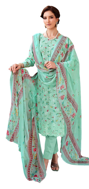 DRAVINAM Trends Unstitched Printed Embroidery Work Cotton Salwar Suits Dress Material with Chiffon Dupatta (Pink)