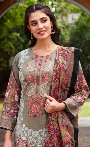 DRAVINAM Trends Lawn Cotton Pakistani Embroidered Suit Dress Material with Unstitched Bottoms and Cotton Dupatta