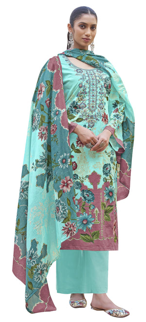 DRAVINAM Trends Women's Unstitched Premium Cambric Cotton Embroidered Printed Suit Material