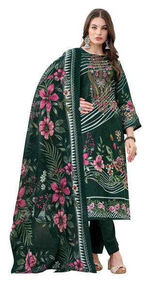 DRAVINAM Trends Women's Unstitched Salwar Suit Dress Material - Cotton Digital Printed Organza Embroidered Kameez II Unstitch Bottoms II Cotton Dupatta