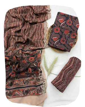 DRAVINAM Trends Hand Block Print Jaipuri Cambric Unstitched Cotton Suit Dress Material for Women with Mulmul Cotton Hand Printed Dupatta