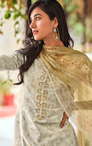 DRAVINAM Trends Women's Unstitched Digital Printed Pure Viscose Masline Embroidered Palazzo Salwar Suit Dress Material with Bemberg Chiffon Digotal Printed Dupatta (Blue)