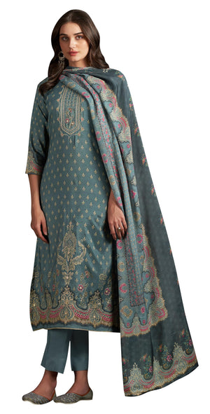 DRAVINAM Trends Women's Unstitched Maslin Salwar Suit Dress Material - Pure Bemberg Maslin Aari Work Kameez II Rayon Unstitch Bottoms II Viscose Maslin Digital Prints Dupatta