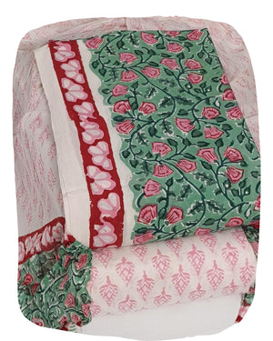 DRAVINAM Trends Hand Block Print Pure Cambric Cotton Unstitched Suit Material with Chiffon Hand Printed Dupatta