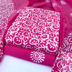 DRAVINAM Trends Unstitched Jaipuri Handmade Wax Batik Print Soft Cotton Dress Material with Dupatta