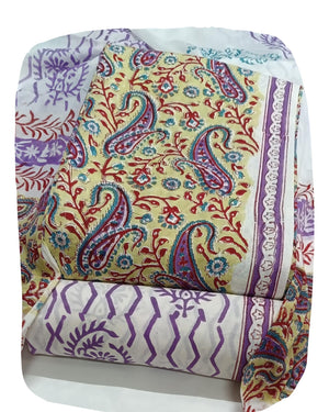 DRAVINAM Trends Hand Block Print Sanganeri Cambric Unstitched Cotton Suit Dress Material for Women with Mulmul Cotton Hand Printed Dupatta