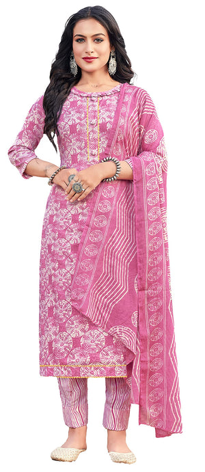DRAVINAM Trends Women's Pure Cotton Batik Printed Unstitiched Salwar Suit Dress Material with Cotton Printed Dupatta (Peach Pink)