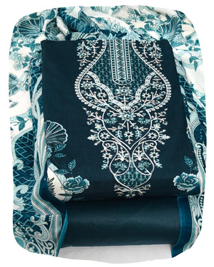 DRAVINAM Trends Women's Pure Cotton Unstitched Salwar Suit Dress Material Set | Pakistani Prints with Embroidery I Mulmul Dupatta