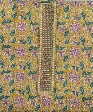 DRAVINAM Trends Women's Printed Embroidered and Hand Work Premium Cotton Jaipuri Unstitched Salwar Suit Dress Material with Mulmul Cotton Dupatta