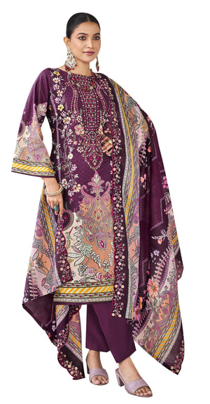 DRAVINAM Trends Women's Unstitched Pakistani Digital Print Embroidered Pure Cotton Salwar Suit Dress Materials with Cotton Embroidered Cutwork Dupatta