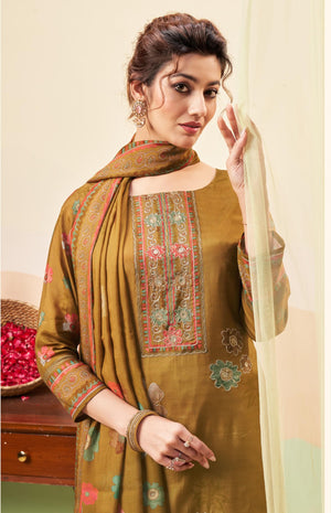 DRAVINAM Trends Unstitch Premium Viscose Bemberg Maslin Suit Dress Material II Pure Maslin Top Fabric with Aari work & Swaroski Detailing I Viscose Rayon Bottom I Digital Printed Maslin Dupatta