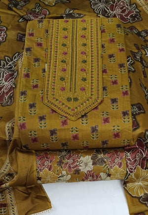 DRAVINAM Trends Women's Printed Embroidered and Hand Work Premium Cotton Jaipuri Unstitched Salwar Suit Dress Material with Mulmul Cotton Dupatta