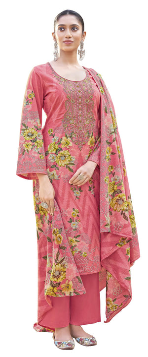 DRAVINAM Trends Women's Unstitched Premium Cambric Cotton Embroidered Printed Suit Material