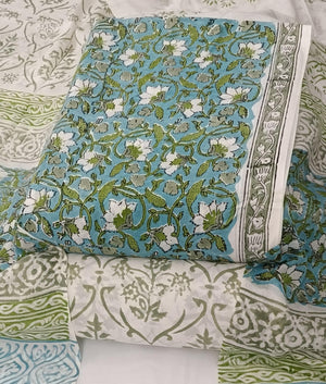 DRAVINAM Trends Hand Block Dabu Print Indigo Cambric Unstitched Cotton Suit Dress Material for Women with Mulmul Cotton Hand Printed Dupatta