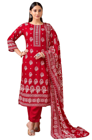 DRAVINAM Trends Women's Winter Wear Unstitched Discharge Print Hand Work Woollen Viscose Pashmina Salwar Suit Dress Material with Pashmina Printed Shawl Dupatta