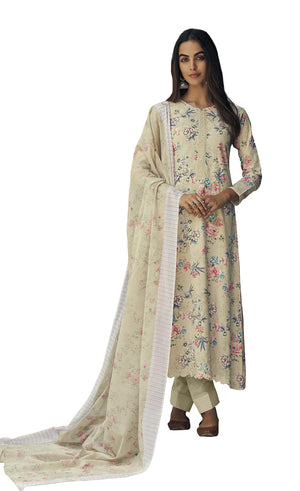 DRAVINAM Trends Women's Unstitched Digital Print Fancy Embroidered Pure Cambric Cotton Salwar Suit Dress Material with Digital Printed Mal Mal Cotton Chunni/Dupatta (Yellow)