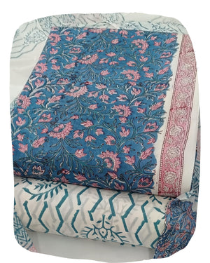 DRAVINAM Trends Hand Block Print Cambric Cotton Unstitched Salwar Suit Set for Women with Pure Chiffon Hand Printed Dupatta