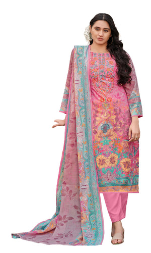 DRAVINAM Trends Women's Unstitched Salwar Suit Dress Material - Cotton Digital Printed Organza Embroidered Kameez II Unstitch Bottoms II Cotton Dupatta