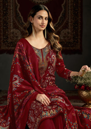 DRAVINAM Trends Women's Unstitched Winter Wear Kashmiri Kani Printed Heavy Woolen Pashmina Salwar Suit Dress Material with Printed Shawl Dupatta