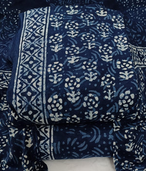 DRAVINAM Trends Hand Block Print Sanganeri Cambric Unstitched Cotton Suit Dress Material for Women with Mulmul Cotton Hand Printed Dupatta