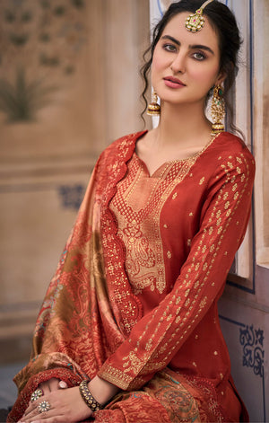 DRAVINAM Trends Women's Pure Dola Banarasi Silk Salwar Kameez Suit Dress Material with Digital Printed Embroidered Pure Viscose Heavy Silk Dupatta (