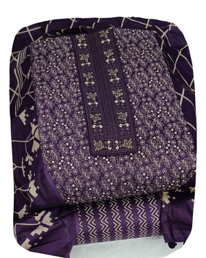 DRAVINAM Trends Women's Printed Embroidered and Hand Work Premium Cotton Jaipuri Unstitched Salwar Suit Dress Material with Mulmul Cotton Dupatta