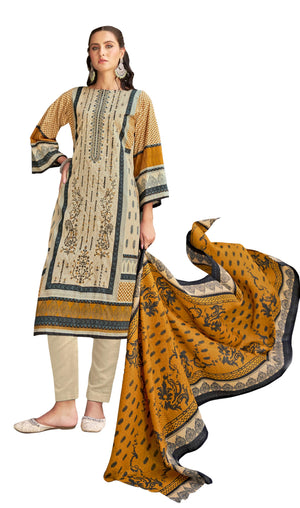 DRAVINAM Trends Unstitched Karachi Lawn Cotton Pakistani Digital Printed Embroidered Suit Dress Material with Unstitched Bottoms and Cotton Dupatta
