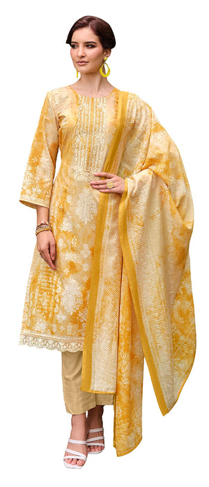 DRAVINAM Trends Unstitched Printed Embroidered Lace Work Cotton Salwar Suits Dress Material with Cotton Dupatta