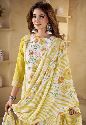 DRAVINAM Trends Women's Unstitched Salwar Suit Dress Material - Cotton Printed Hand Embroidered Kameez II Unstitched Bottoms II Cotton Dupatta