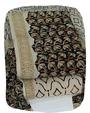 DRAVINAM Trends Women's Jaipuri Pure Cotton Handmade Floral Block Bagh Print Unstitched Dress Material Set with Dupatta (Top, Bottom, and Dupatta Fabric)