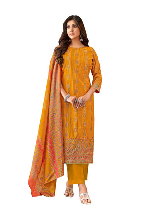 DRAVINAM Trends Women's Modal Unstitched Dress Material - Pure Modal Discharge Print top with Elegant Hand Work (2.5 m), Pure Modal Solid Bottom (2.8m), Viscose Modal Print Dupatta (2.25 m)
