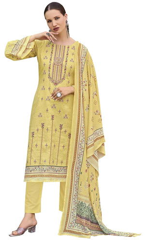 DRAVINAM Trends Women's Pure Lawn Cotton Pakistani Embroidered Salwar Suit Dress Material with Unstitched Bottoms and Printed Cotton Dupatta