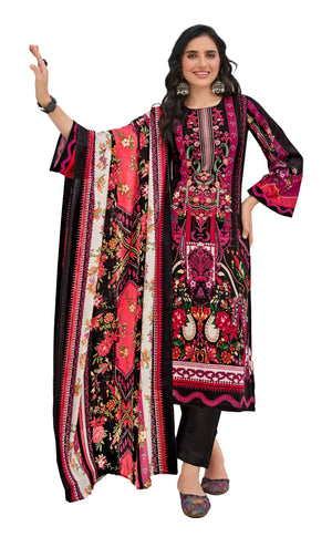 DRAVINAM Trends Women's Lawn Cotton Pakistani Embroidered Suit Dress Material with Unstitched Bottoms and Cotton Dupatta