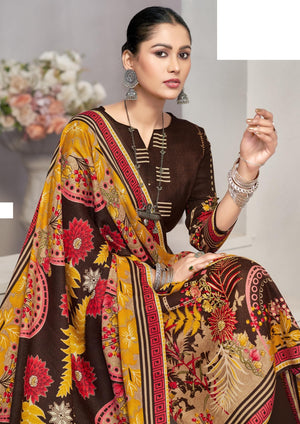 DRAVINAM Trends Women's Winter Wear Kashmiri Kani Printed Warm Salwar Kameez Dress Material with Twill Pashmina Printed Shawl Dupatta